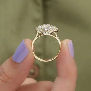 [Flower Shaped Round Diamond Engagemnet Ring In yellow Gold]-[Ouros Jewels]