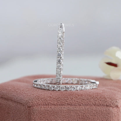Round Diamond Inside Out Hoop Earrings Earring