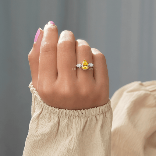 [Stunning Yellow Pear Cut Three Stone Diamond Ring]-[Ouros Jewels]