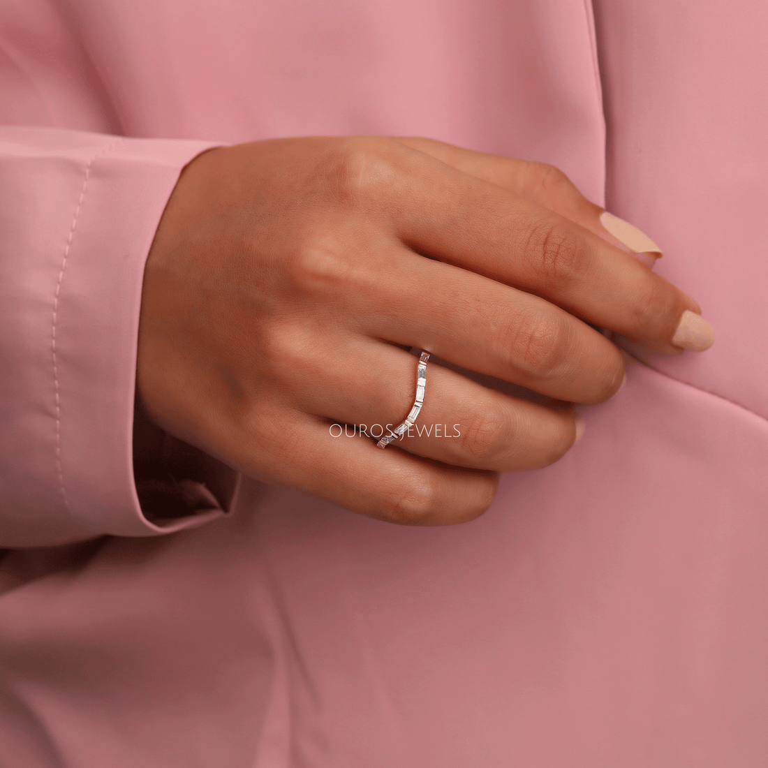 Baguette Cut Curved Eternity Band Rings