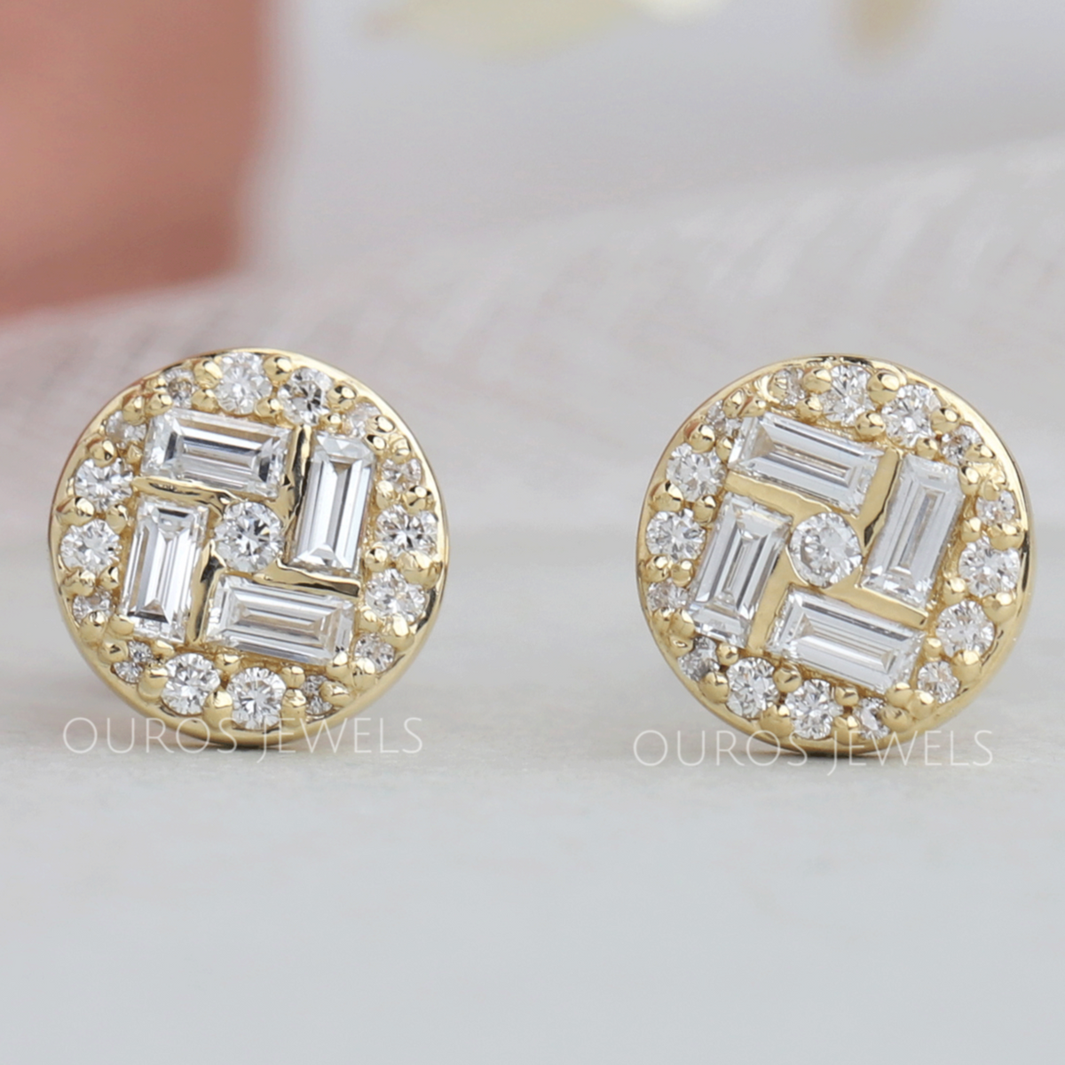 Baguette diamond stud earrings clearance