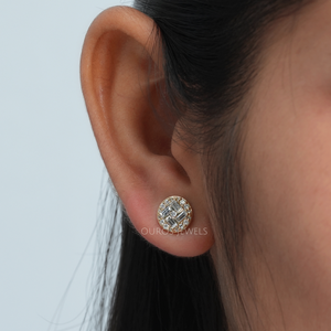 baguette and round diamond stud earrings