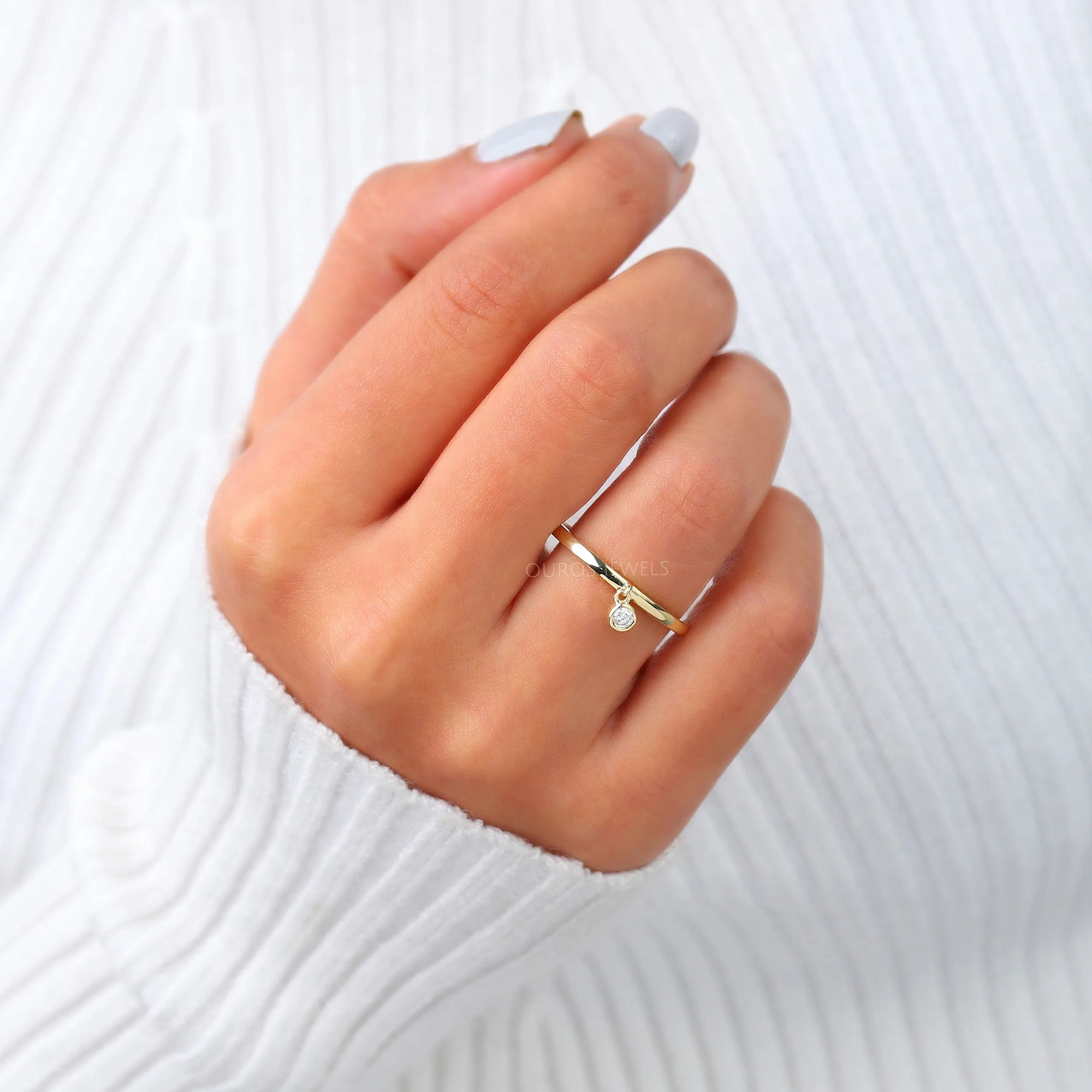 Bezel Set Round Diamond Dangle Ring Rings