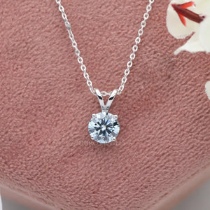 Greenish Blue Round Diamond Solitaire Necklace