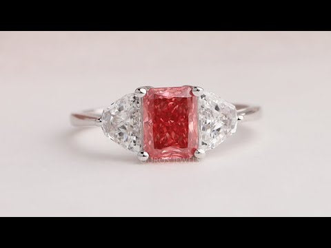 [Youtube View Of Pink Radiant Three Stone Engagement Ring]-[Ouros Jewels]