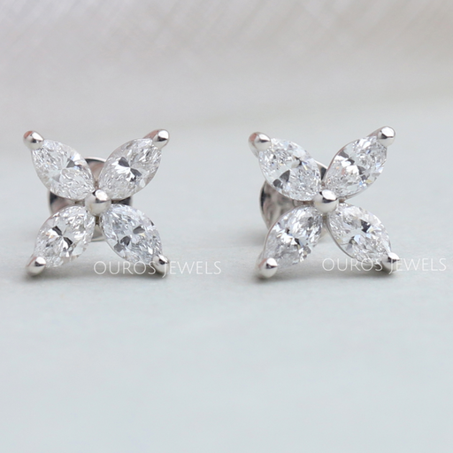 marquise cut flower diamond stud earrings