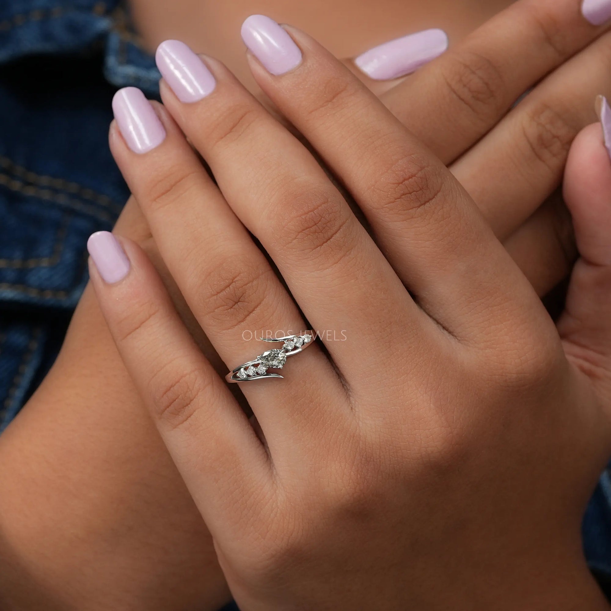 Olive Pear Diamond Bypass Ring