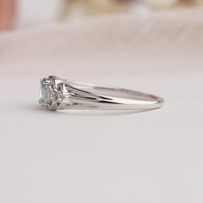 Green Oval Diamond Dainty Ring