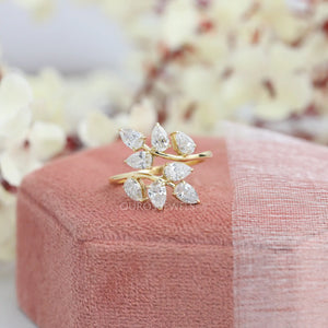 Pear Diamond Cluster Leaf Design Ring