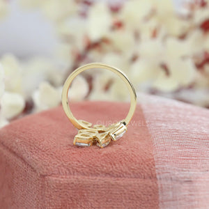 Pear Diamond Cluster Leaf Design Ring