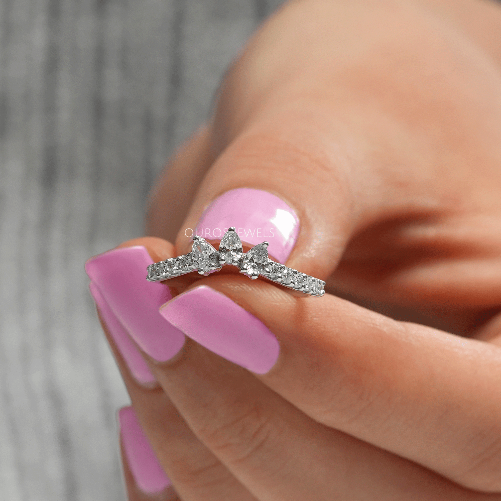 Pear Cut Curved Wedding Band Rings