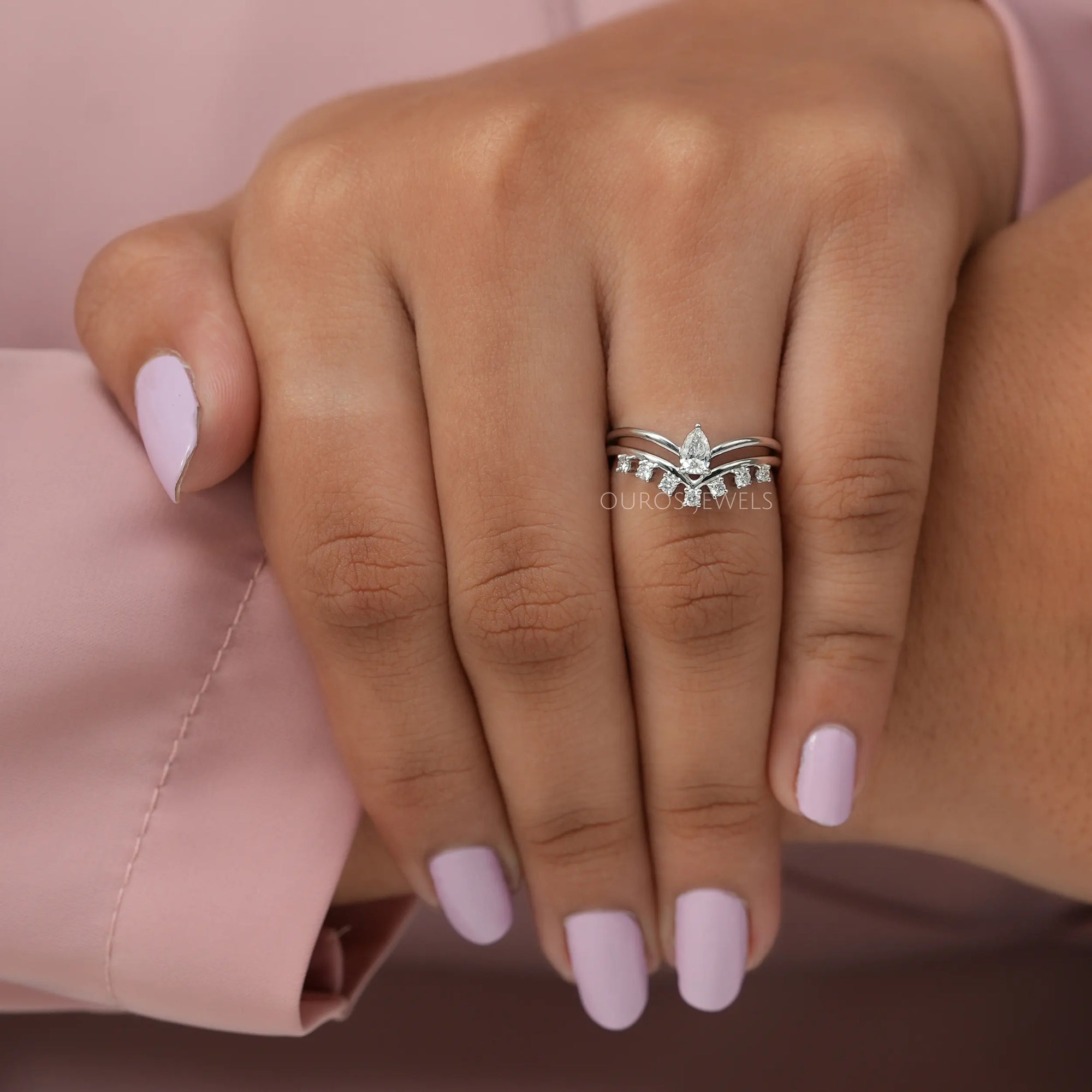 Pear Diamond Curved Dainty Ring