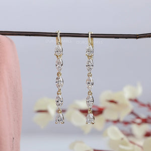 [Pear And Marquise Cut Lab Diamond Dangle Earrings]-[Ouros Jewels]