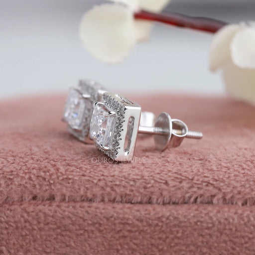 14k white gold princess cut diamond solitaire earrings with screw back setting and claw prongs