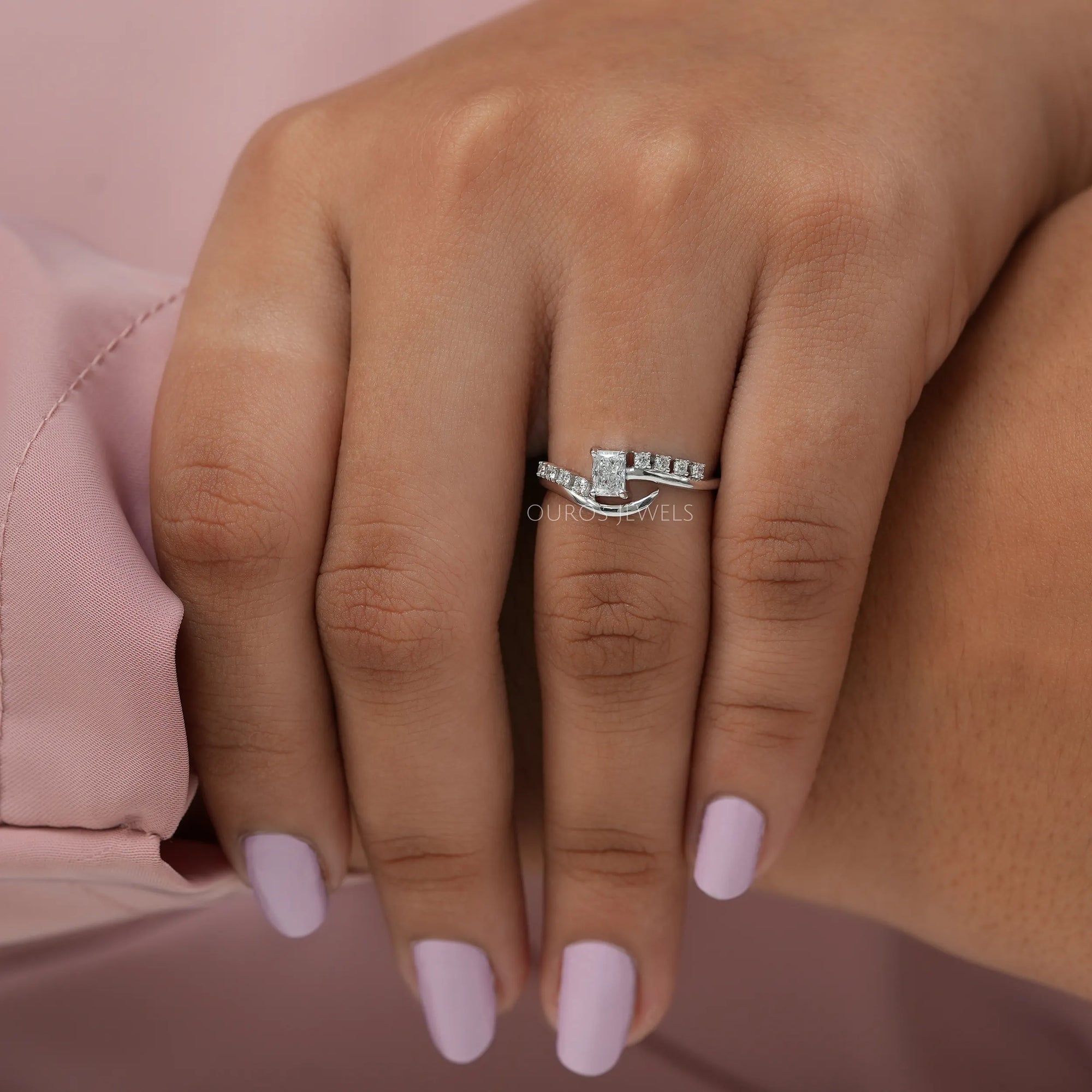 Radiant Cut Accent Diamond Wedding Ring