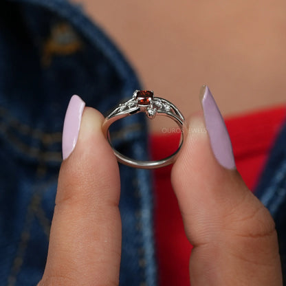 Red Cushion Cut Cluster Diamond Ring