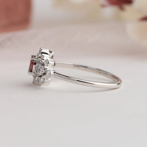 Side view of white gold lab diamond engagement ring crafted with Oval cut diamond