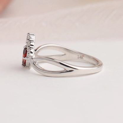 Red Oval Diamond Infinity Dainty Ring