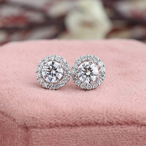 Round Cut Halo Diamond  Stud  Earrings