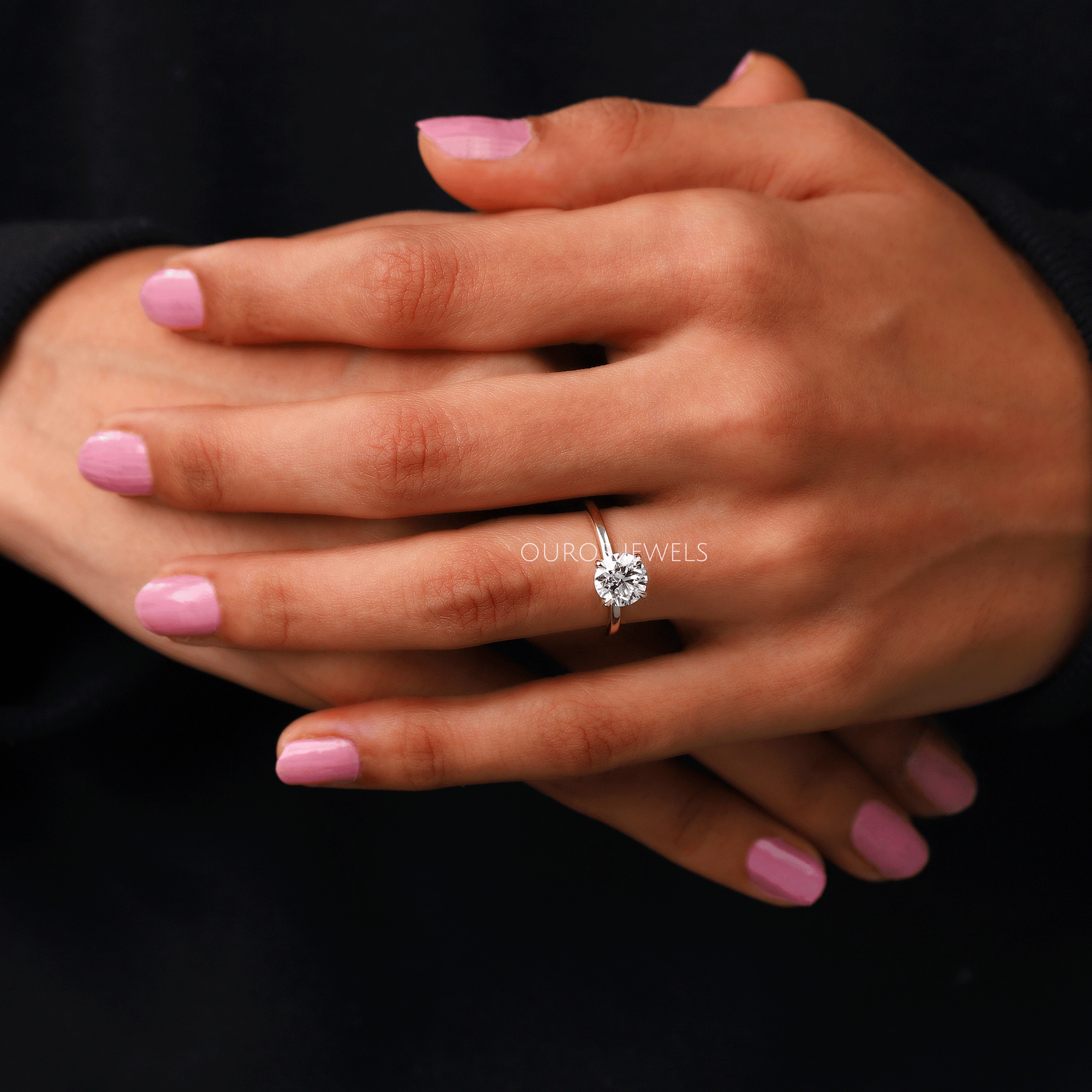 Round Lab Diamond Hidden Halo Solitaire Engagement Ring Rings