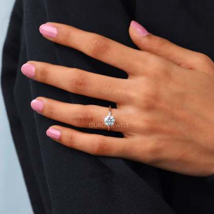 Round Lab Diamond Hidden Halo Solitaire Engagement Ring Rings