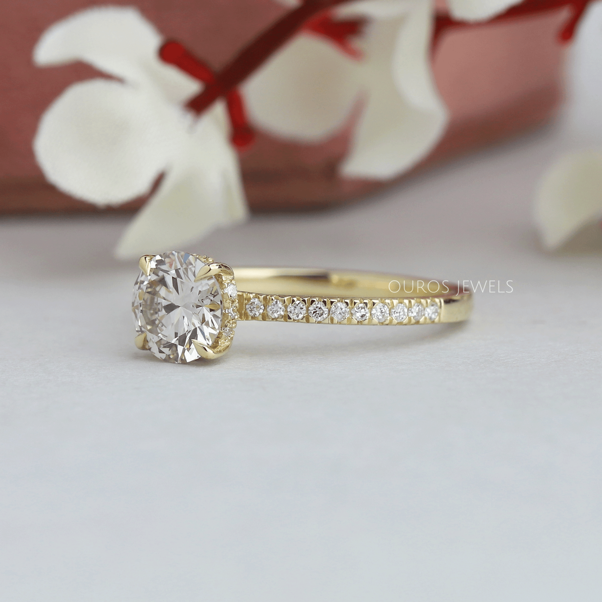 Round Cut Hidden Halo Solitaire Accent Engagement Ring Ring