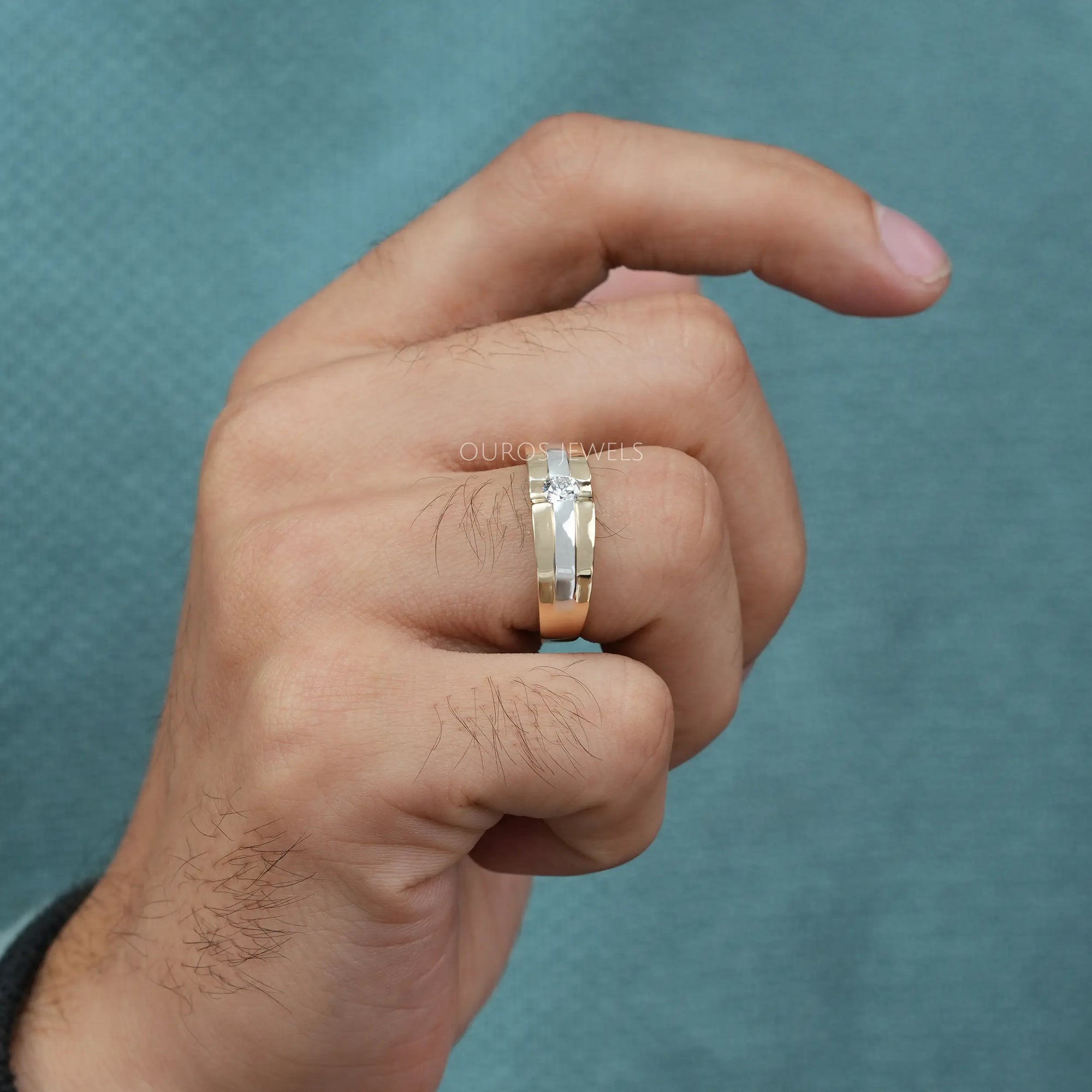 Two-tone Round Diamond Solitaire Men's Ring