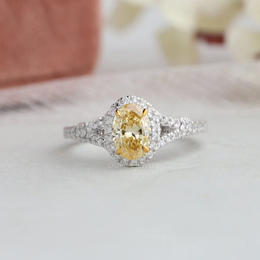 yellow oval diamond split shank engagement ring