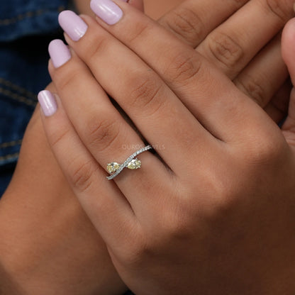 Yellow Pear Diamond Crossover Ring
