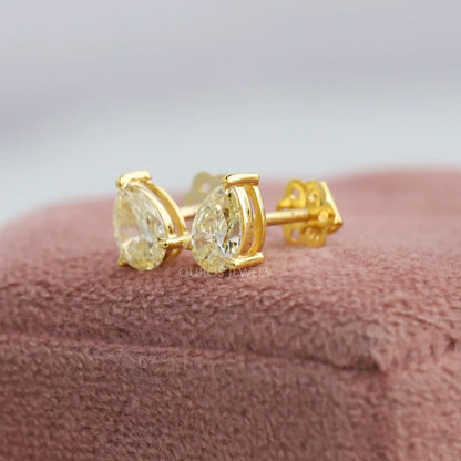 Yellow Pear Diamond Solitaire Stud Earrings